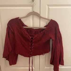 Red top cropped and lace up